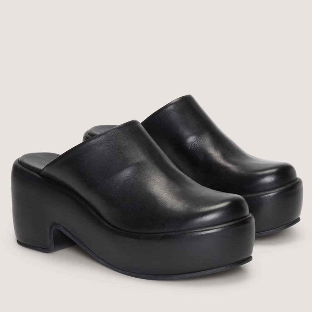 EVERLANE The Puffa Clog 100% Leather Black Slip On Platform Chunky Comfort 5.5